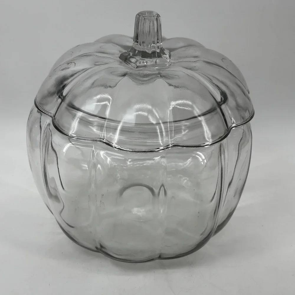 Anchor Hocking Clear Glass Pumpkin Jar with Lid Harvest Fall DecorCandy Dish6.5